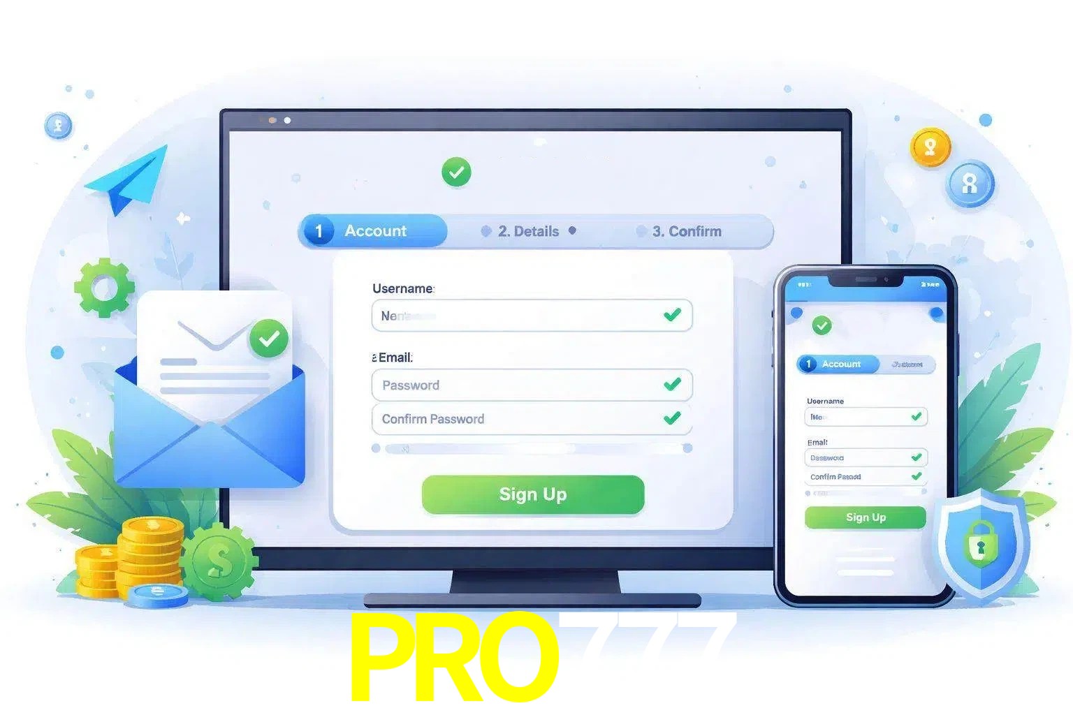 Registro de nuevo usuario y configuración de cuenta PRO777